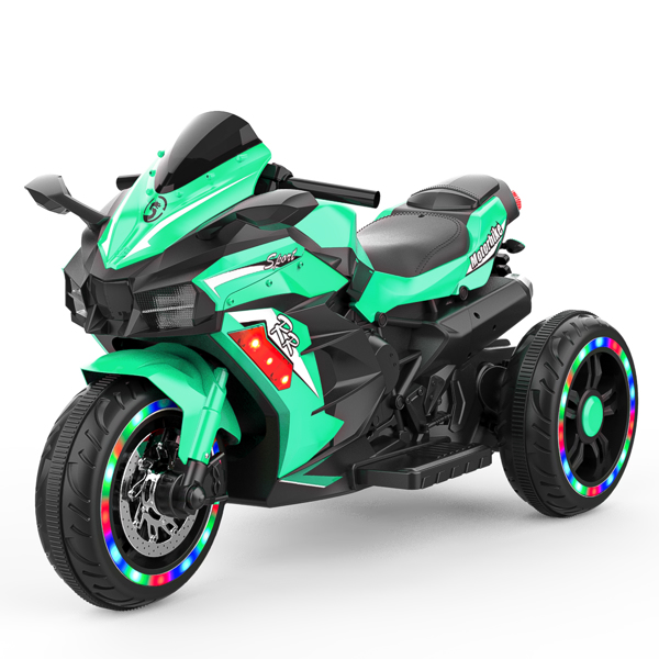 Electric Motorcycle for Kids, 12V Battery Powered Ride on Toys 3 Wheels Motorcycle with LED Lights, Bluetooth Music, Green (No shipping on weekends) (Temu, Walmart Amazon prohibited)