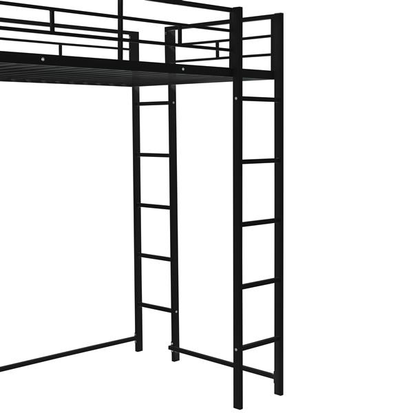 Twin Metal Loft Bed with 2 Shelves and one Desk ,BLACK