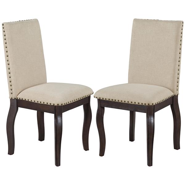 Set of 4 Dining chairs Wood Upholstered Fabirc Dining Room Chairs with Nailhead (Espresso)