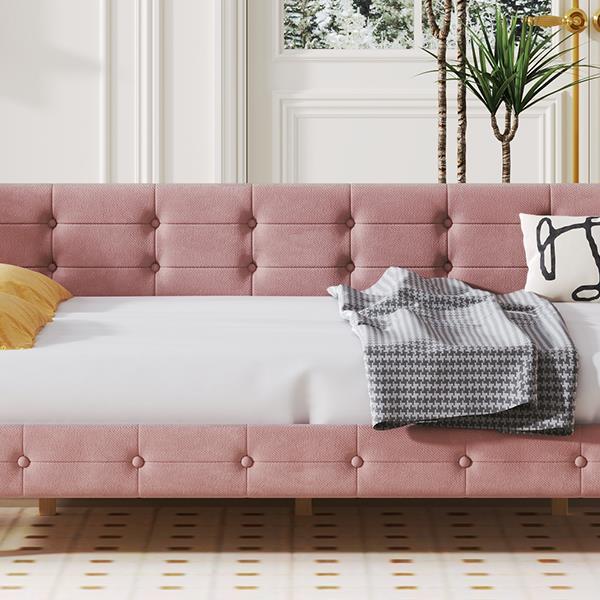 Full Size Upholstered Daybed with 4 Support Legs,Pink