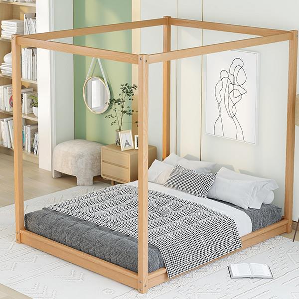 Queen Size Canopy Platform Bed with Support Legs,Natural