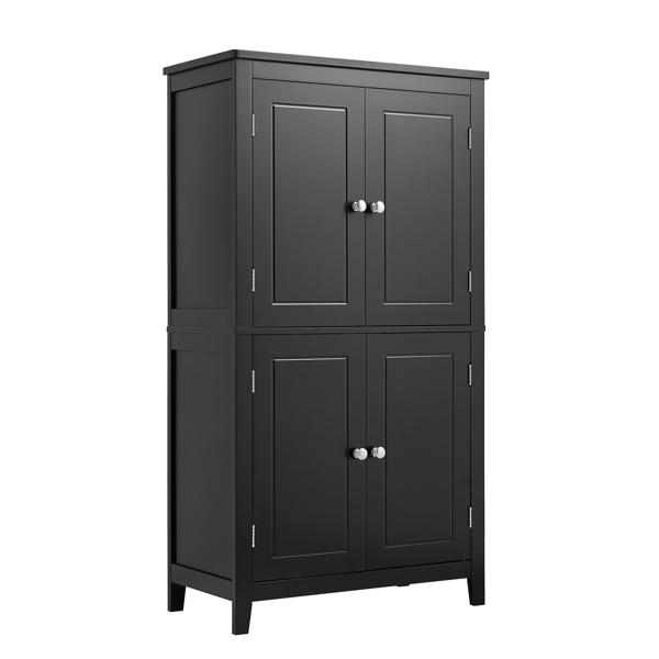 Elegant Bathroom Floor Storage Cabinet, Bathroom Storage Unit, Freestanding Cabinet with 4 Doors, Adjustable Shelves, Adaptable Shelves, Black 