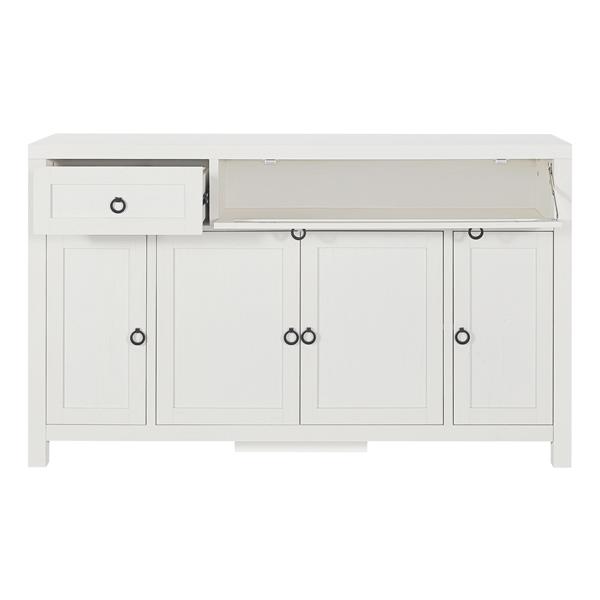 Retro Style Large Storage Space Sideboard with Flip Door and 1 Drawer, 4 Height-Adjustable Cabinets, Suitable for Kitchen, Dining Room, Living Room (Antique White)