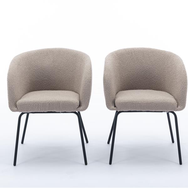 040-Set of 2 Fabric Dining Chairs With Black Metal Legs,Light Coffee