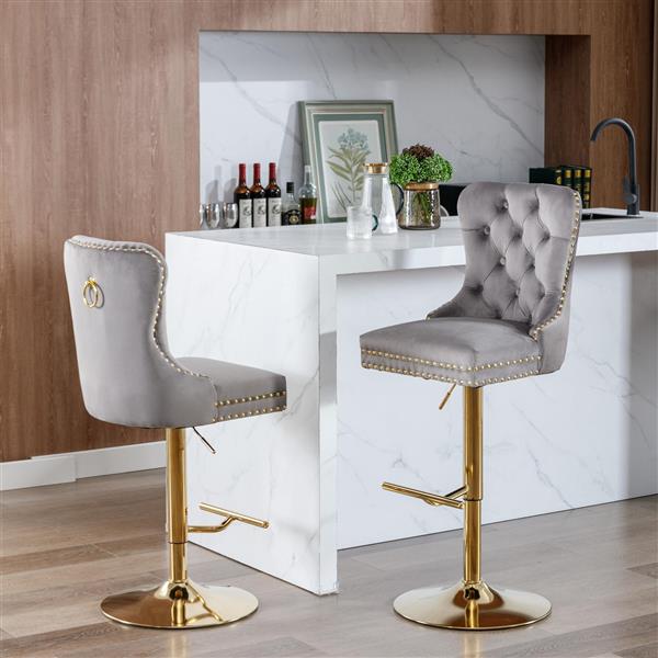 Furniture,Thick lden Swivel Velvet Barstools Adjusatble Seat Height from 25-33 Inch, Modern Upholstered Bar Stools with Backs Comfortable Tufted for Home Pub and Kitchen Island (Gray,Set of 2)