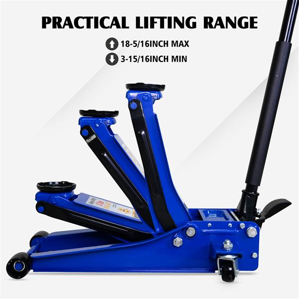 3T Heavy Duty Horizontal Double Pump Floor Jack Foot Model