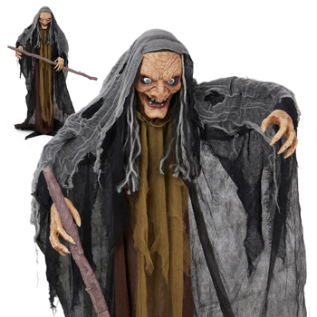 5.3ft Witch with Crutch Halloween Standing Decoration