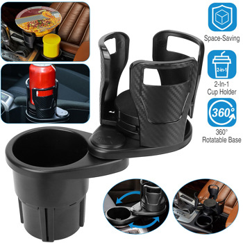 Dual Cup Holder Expander for Car, 2 in 1 Multifunctional Car Cup Holder Extender with Adjustable Base All Purpose for 360° rotatable base of the upper cup holder with Most Cars