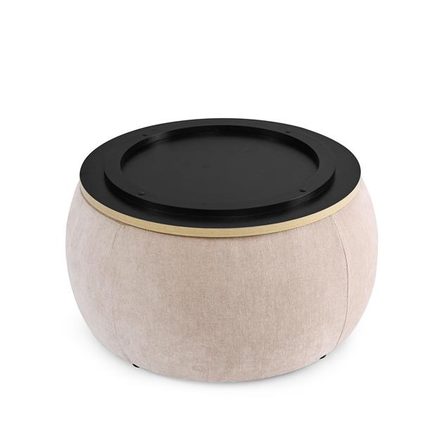 Round Storage Ottoman, 2 in 1 Function, Work as End table and Ottoman,  Pink  (25.5"x25.5"x14.5")