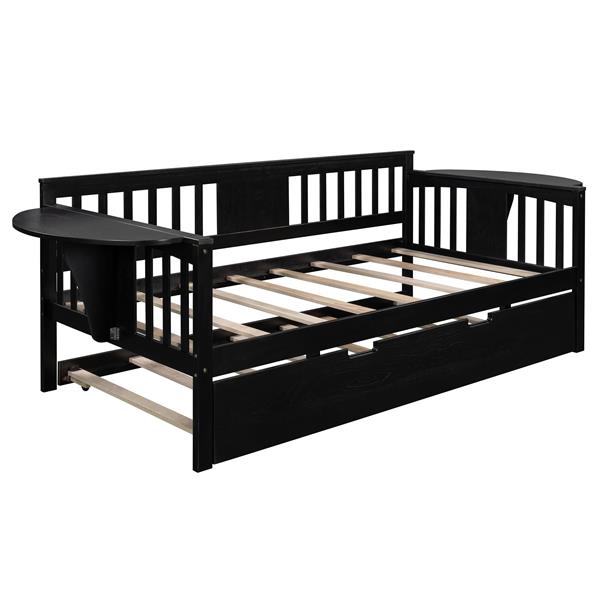 Twin Wooden Daybed with Trundle Bed  , Sofa Bed for Bedroom Living Room, Espresso