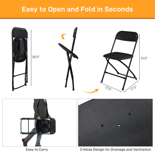 6pcs Injection Molding Classic Garden Plastic Folding Chair Black