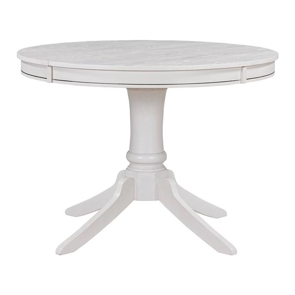 5-Piece Retro Functional Dining Table Set Wood Round Extendable Dining Table and 4 Upholstered Dining Chairs (Antique White)