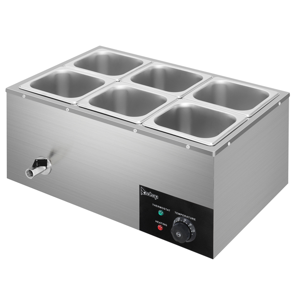 ZOKOP 110V 1200W 3L*6 Stainless Steel Small Six Plates Heating Food Warming Soup Pool Silver