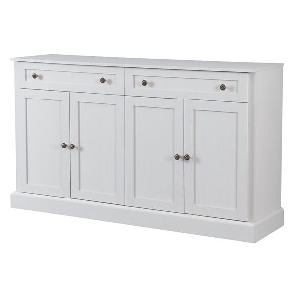 Kitchen Sideboard Storage Buffet Cabinet with 2 Drawers & 4 Doors Adjustable Shelves for Dining Room, Living Room (Antique White)