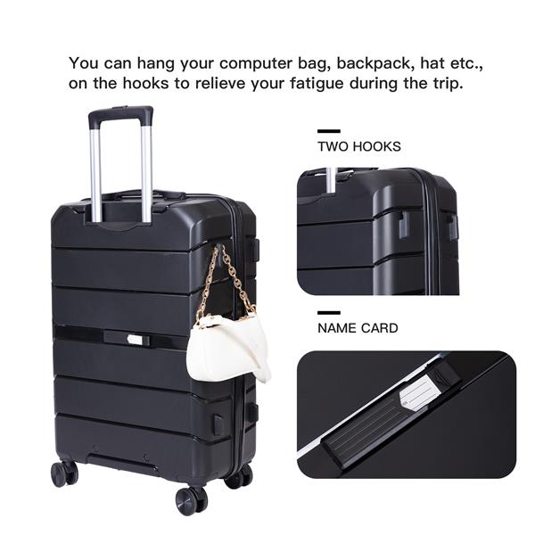 Hardshell Suitcase Spinner Wheels PP Luggage Sets Lightweight Durable Suitcase with TSA Lock,3-Piece Set (20/24/28) ,Black