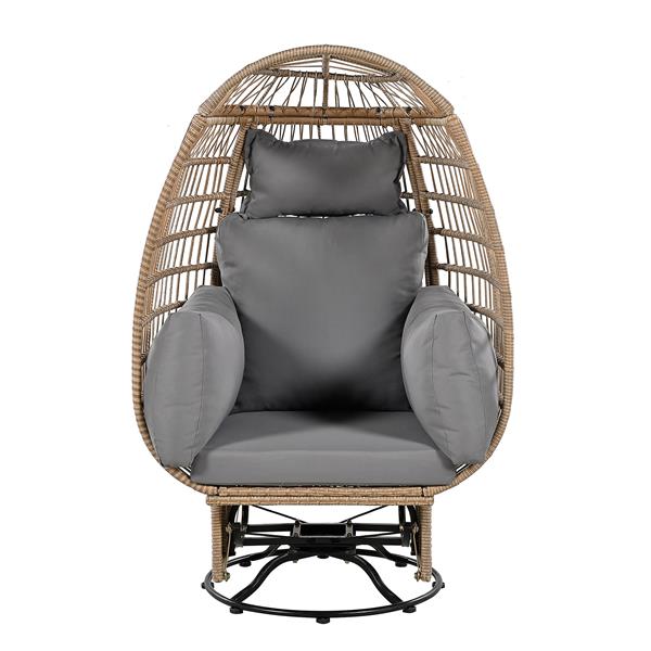 Outdoor Swivel Chair with Cushions, Rattan Egg Patio Chair with Rocking Function for Balcony, Poolside and Garden (Natural Wicker + Grey Cushion)