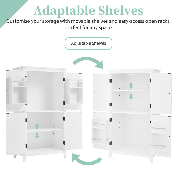 Elegant Bathroom Floor Storage Cabinet, Bathroom Storage Unit, Freestanding Cabinet with 4 Doors, Adjustable Shelves, Adaptable Shelves, White 