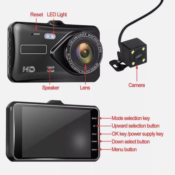 4" Car Dash Cam Camera Recorder Dual Front and Rear HD 1080P Night Vision UK