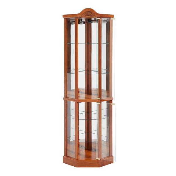 Glass Cabinet Lighted Corner Cabinet Corner Display Curio Cabinet, Glass Display With Light(Included)Bar Cabinet,Wine Cabinet with Adjustable Glass Shelves Carved Decoration OAK Light(Included)