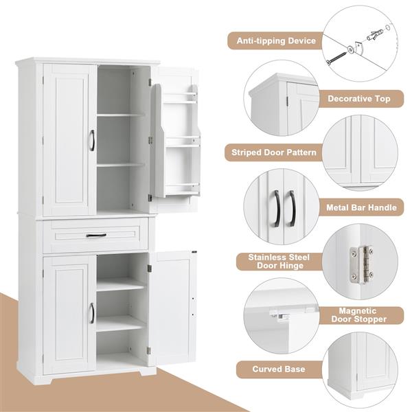 Bathroom Storage Cabinet with Doors and Drawer, Multiple Storage Space, Adjustable Shelf, White