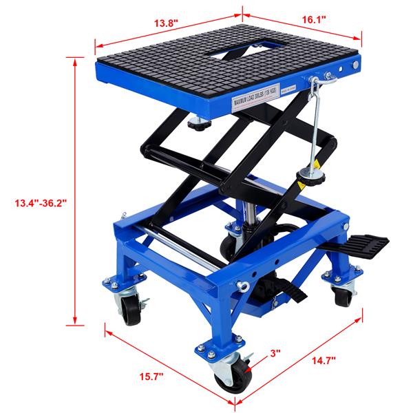 300 lbs Hydraulic Motorcycle Scissor Jack Lift Foot Step Wheels for Small Dirt Bikes,blue color