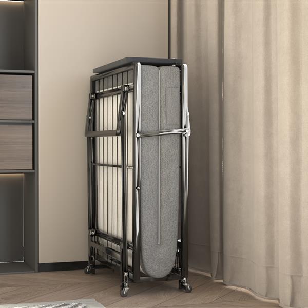 Metal Folding Bed Frame with Foam Mattress of Pockets, Easy Storage and Movable with 4 Castors