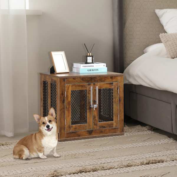 Furniture Dog Crate with Tray for Small Dogs, Indoor Aesthetic Puppy Kennel Pet House Dog Cage with Door, Modern Decorative Wood Pretty Cute Fancy End Side Table Nightstand, Rustic Brown