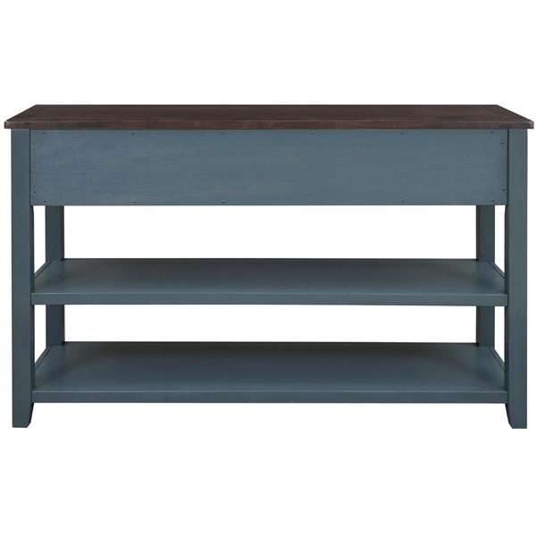 Retro Design Console Table with Two Open Shelves, Pine Solid Wood Frame and Legs for Living Room (Navy)