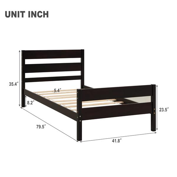 Twin Bed with Headboard and Footboard,Espresso