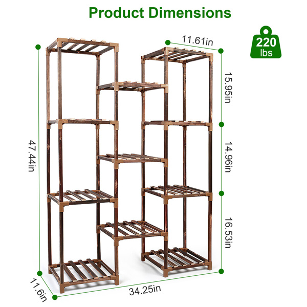 Multi-tier Wooden Plant Stand 11 Potted Flower Display Shelf Rack Vase Holder for Patio Balcony Garden（No shipments on weekends）