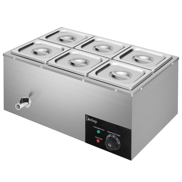 ZOKOP 110V 1200W 3L*6 Stainless Steel Small Six Plates Heating Food Warming Soup Pool Silver