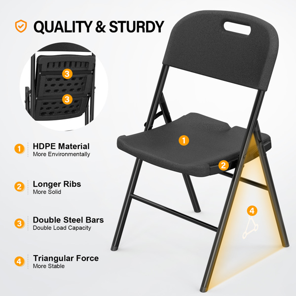 4pcs 47*54*84cm Garden Plastic Folding Chair Black