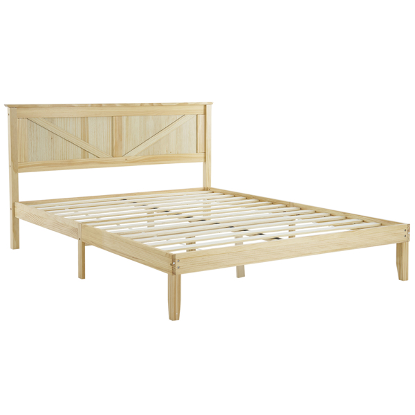 Full Size Solid Wood Platform Bed Frame with Headboard Natural