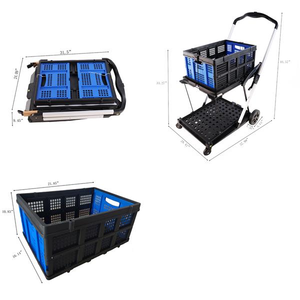 Folding service cart with wheels double-decker, shopping, library, office warehouse moving carts