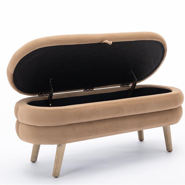 036-Velvet Fabric Storage Bench Bedroom Bench With Wood Legs For Living Room Bedroom Indoor,Coffee