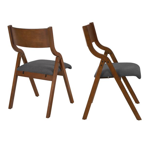 Upholstered folding Dining chair, space saving, easy to carry, Dining Room, 2-Pack-Grey+Walnut