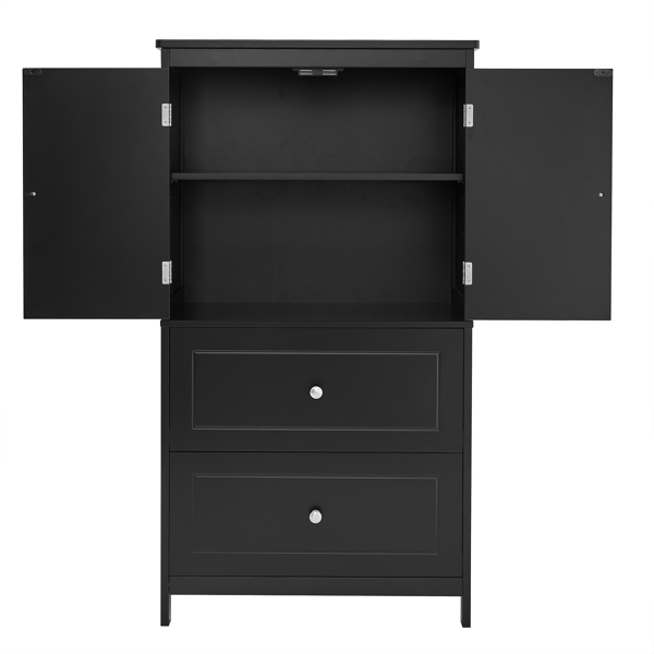 Bathroom Storage Cabinet, Cabinet with Two Doors and Drawers, Adjustable Shelf, MDF Board, Black 