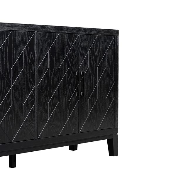 4-door Retro Sideboard with Adjustable Shelves, Two Large Cabinet with Long Handle, for Living Room and Dining Room (Black)