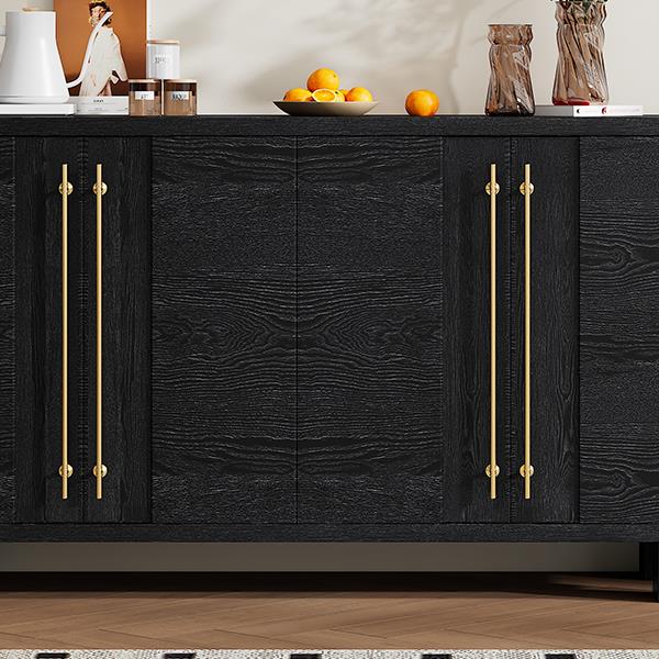 Wood Traditional Style Sideboard with Adjustable Shelves and Gold Handles for Kitchen, Dining Room and Living Room (Black)