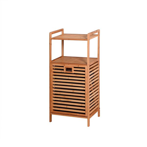 Bathroom Laundry Basket Bamboo Storage Basket with 2-tier Shelf 17.32 x 13 x 37.8 inch