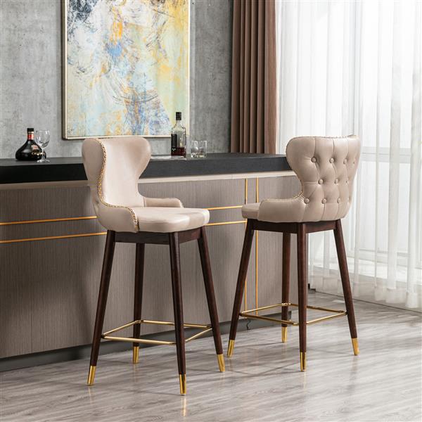 Furniture,29.9" Modern Leathaire Fabric bar chairs, Tufted ld Nailhead Trim ld Decoration Bar stools,Set of 2 (Beige)