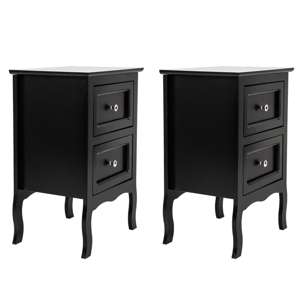 2pcs Country Style Two-Tier Night Tables Large Size Black (Same model: 46330063)