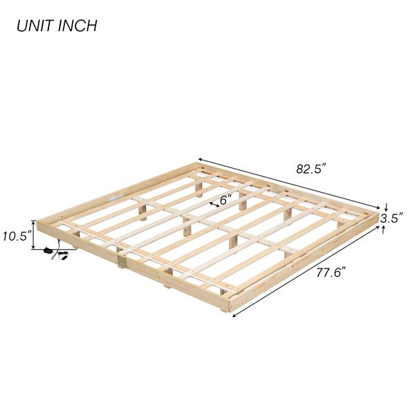 King Size Floating Bed with LED Lights Underneath,Modern King Size Low Profile Platform Bed with LED Lights,Natrual