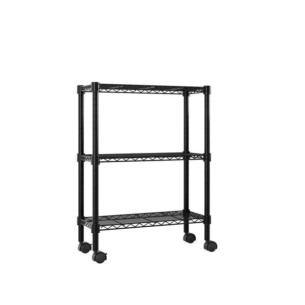 3-Layer Plastic Coated Iron Shelf with 1.5" Plastic Wheels 350*600*850 Black