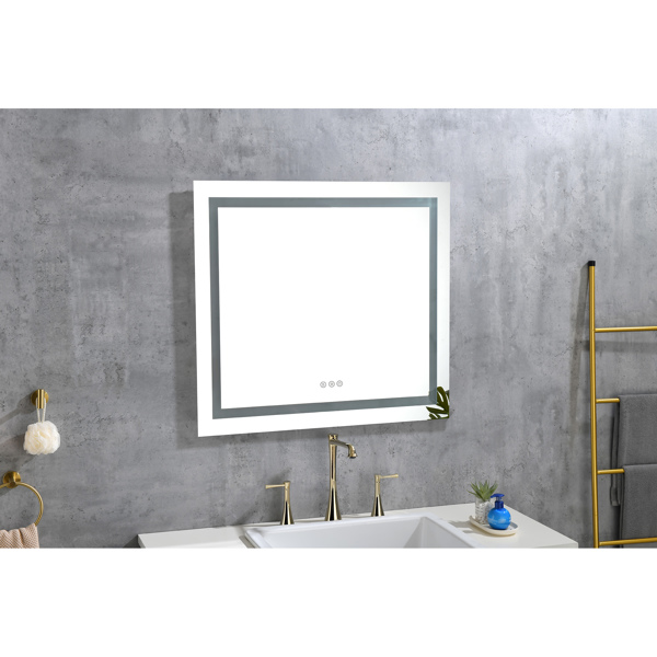 36x36 Inch LED Bathroom Mirror with Frontlit and Backlit, Wall Mounted Vanity Mirror with Smart Touch Button, Anti-Fog, Memory Function, 3 Colors, Stepless Dimmable Makeup Mirror(Horizontal/Vertical)