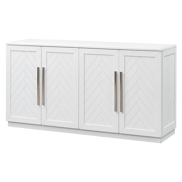 Sideboard with 4 Doors Large Storage Space Buffet Cabinet with Adjustable Shelves and Silver Handles for Kitchen, Dining Room, Living Room (White)