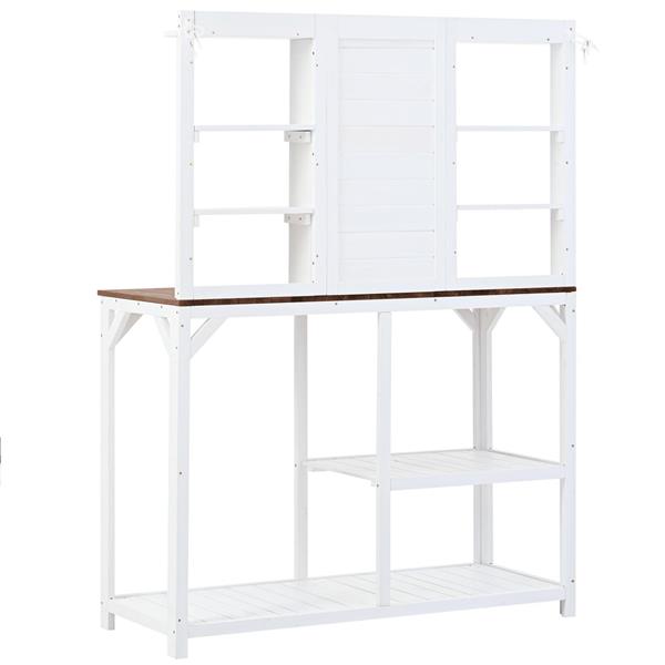 64.6" Large Outdoor Potting Bench, Garden Potting Table, Wood Workstation with 6-Tier Shelves, Large Tabletop and Side Hook for Mudroom, Backyard,White