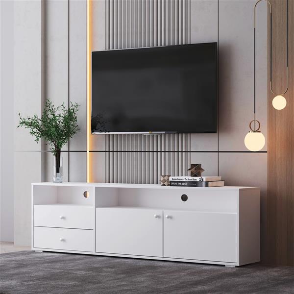 TV cabinet, TV cabinet, entertainment center, TV console, media console, brand hardware, imported impregnated paper, solid wood handle, can be placed in the living room, bedroom,color:white