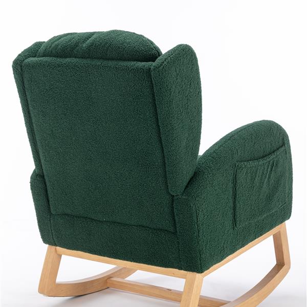 Fabric Rocking Chair With Packet Wood Legs,Green