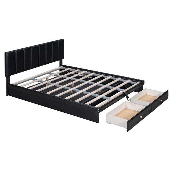 Queen Size Upholstered Bed with Hydraulic Storage System and Drawer, Black